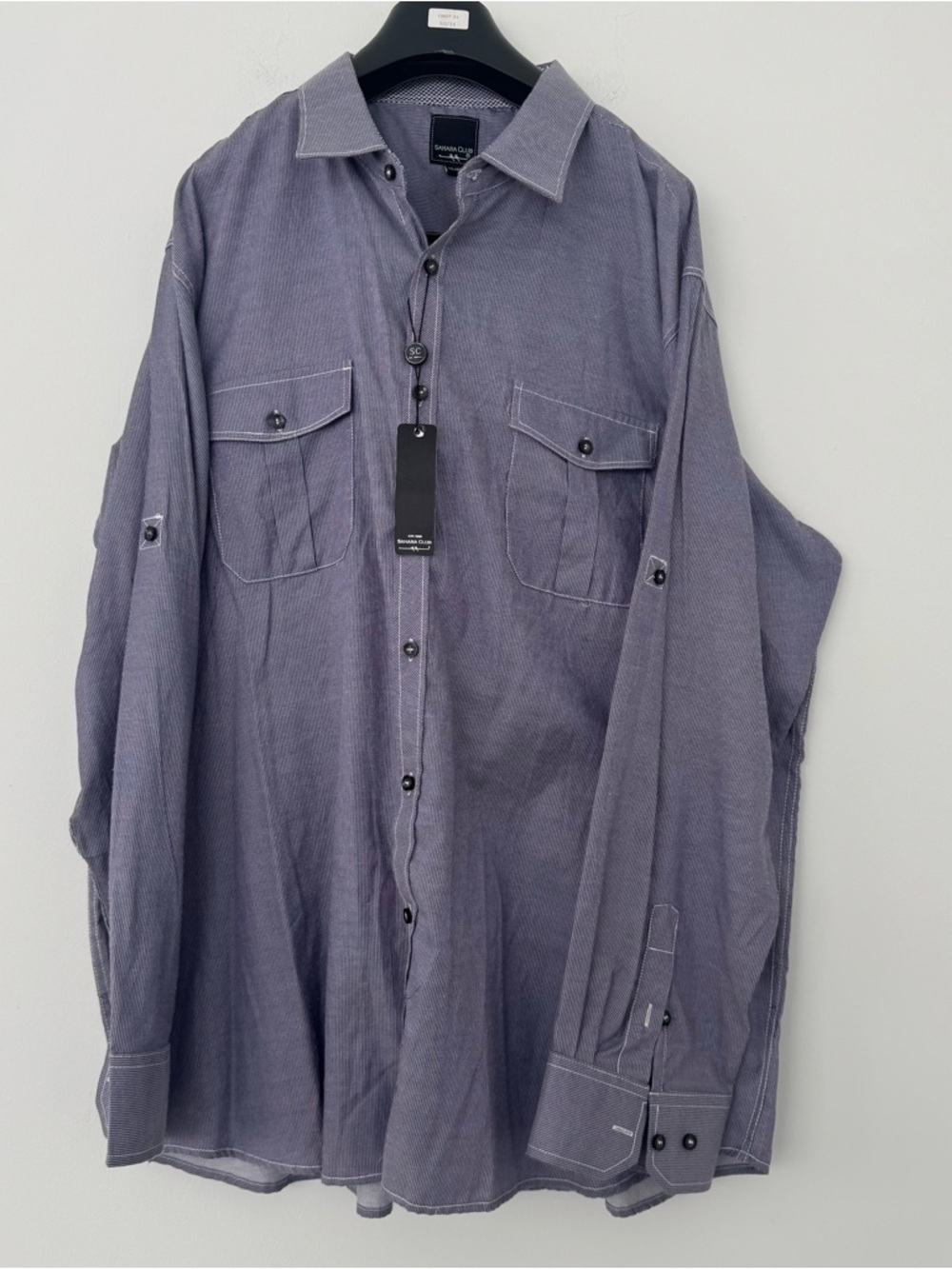 NWT Sahara Club Men's 4XL Big & Tall Button Down Shirt Blue Micro-Stripe